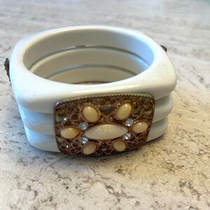 Vintage White and Gold Bangle Bracelet